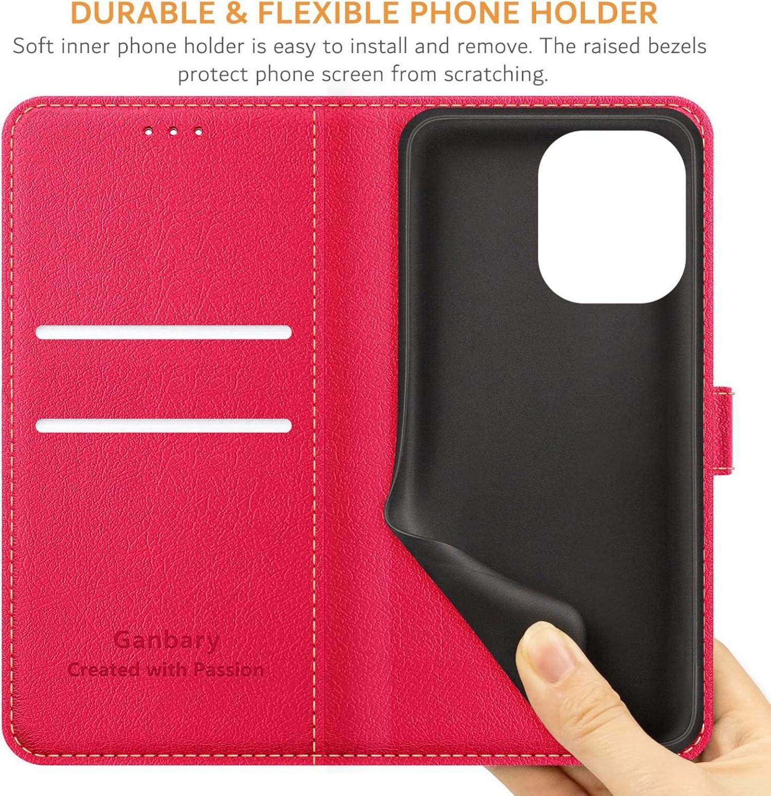 Premium Leder Klapphülle für Xiaomi Redmi Note 13 4G - Rot, Standfunktion