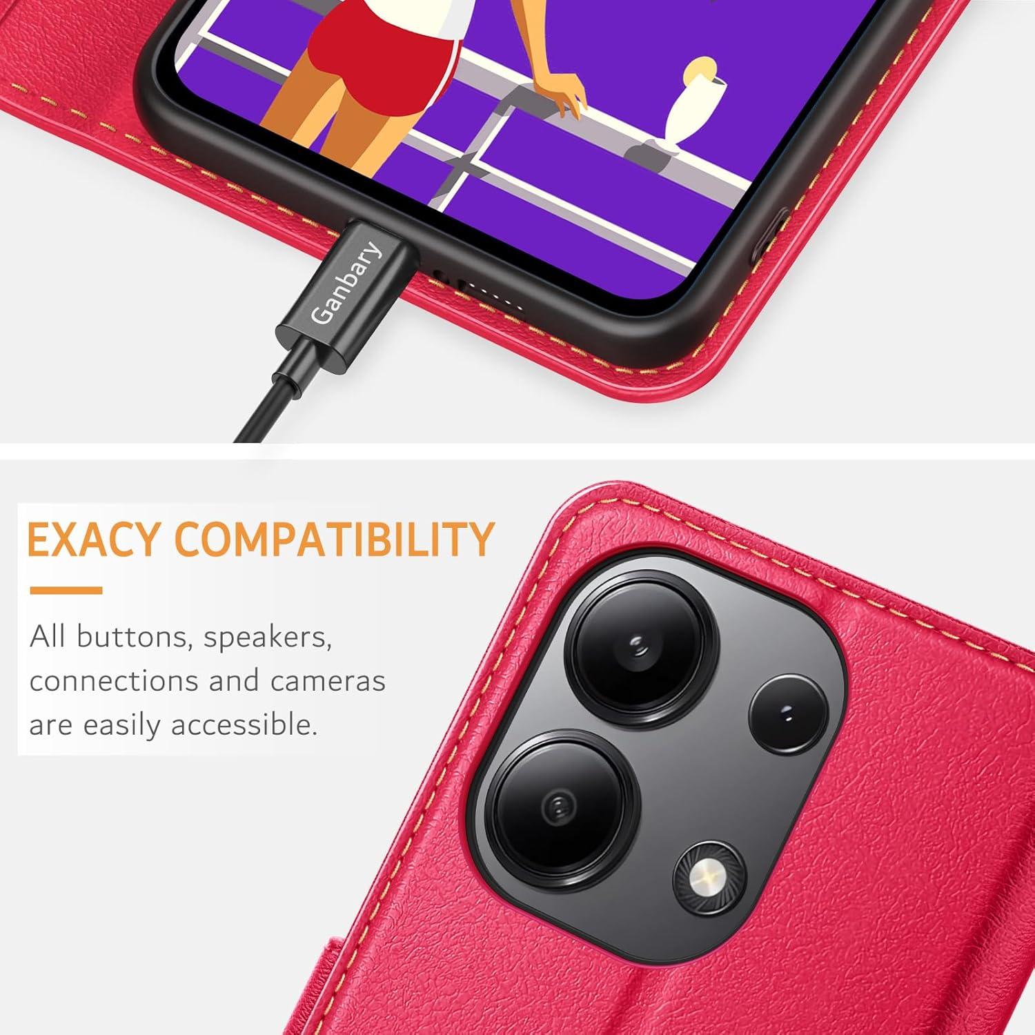 Xiaomi Redmi Note 13 4G Handyhülle Leder Klapphülle Rot Standfunktion