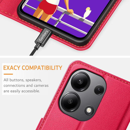 Xiaomi Redmi Note 13 4G Handyhülle Leder Klapphülle Rot Standfunktion
