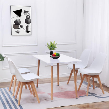 Esszimmergruppe Weiß mit 4 Buche-Stühlen | Modernes Esszimmer-Set