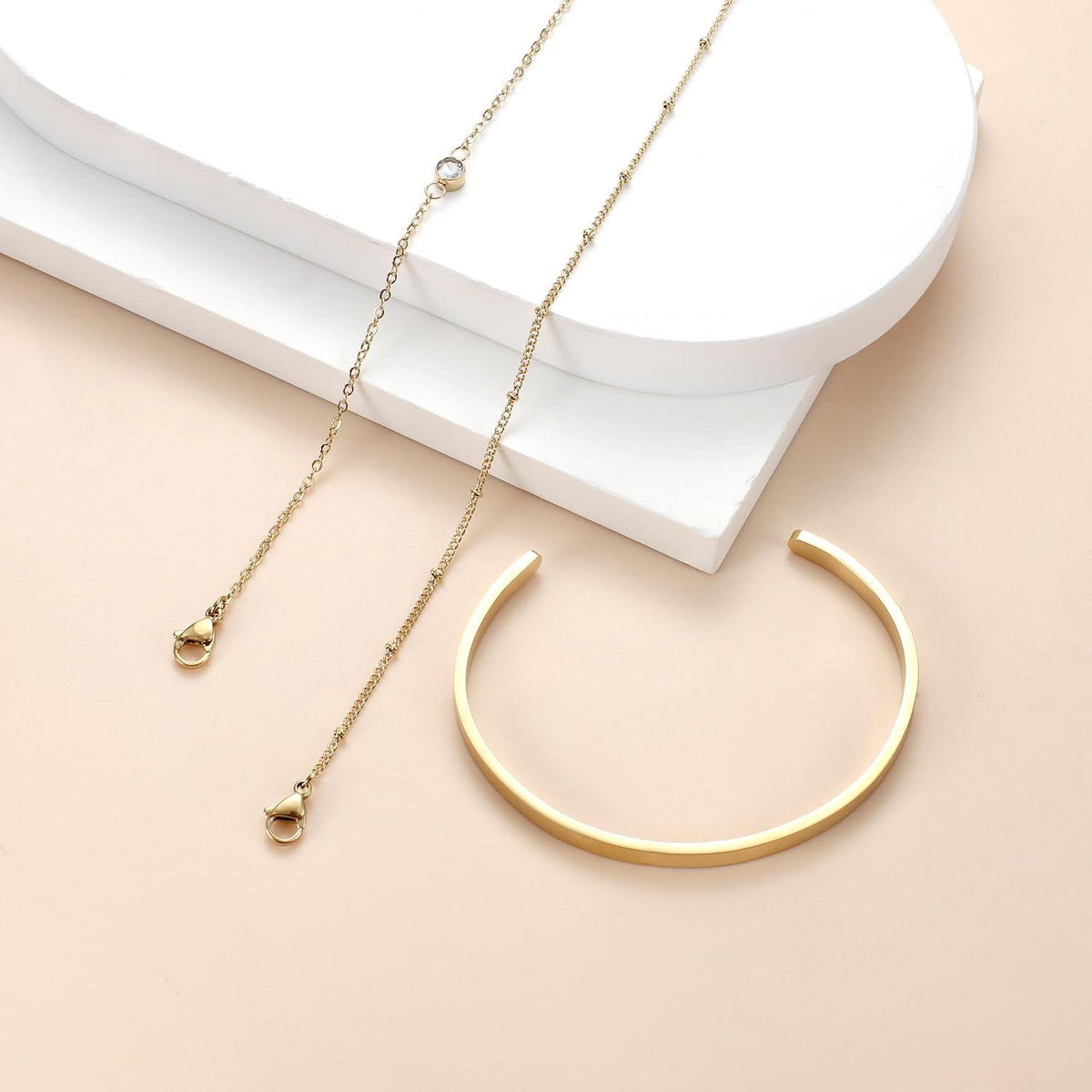 Damen Armband Set Gold 14 Karat Vergoldet Edelstahl Perlen Ketten