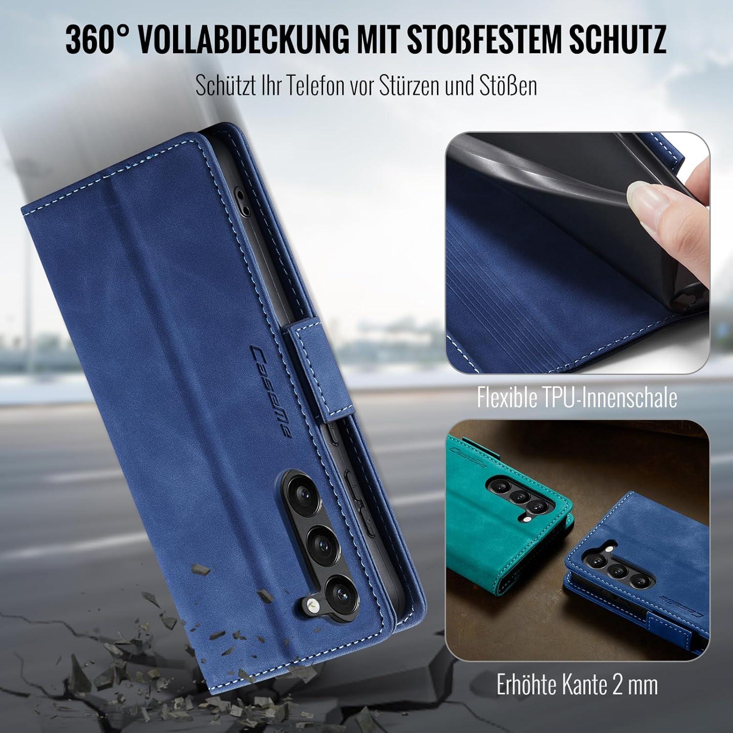 Samsung Galaxy S23 5G Hülle Klappbar PU Leder RFID Schutz Blau Standfunktion