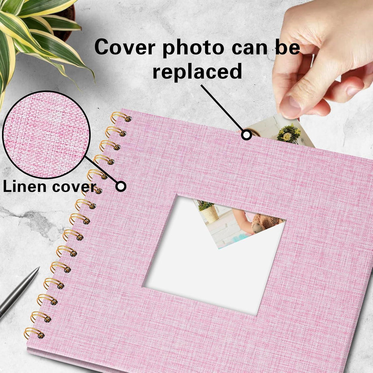 DIY Fotoalbum Leinen Rosa 20,5x20,5 cm mit 40 Seiten