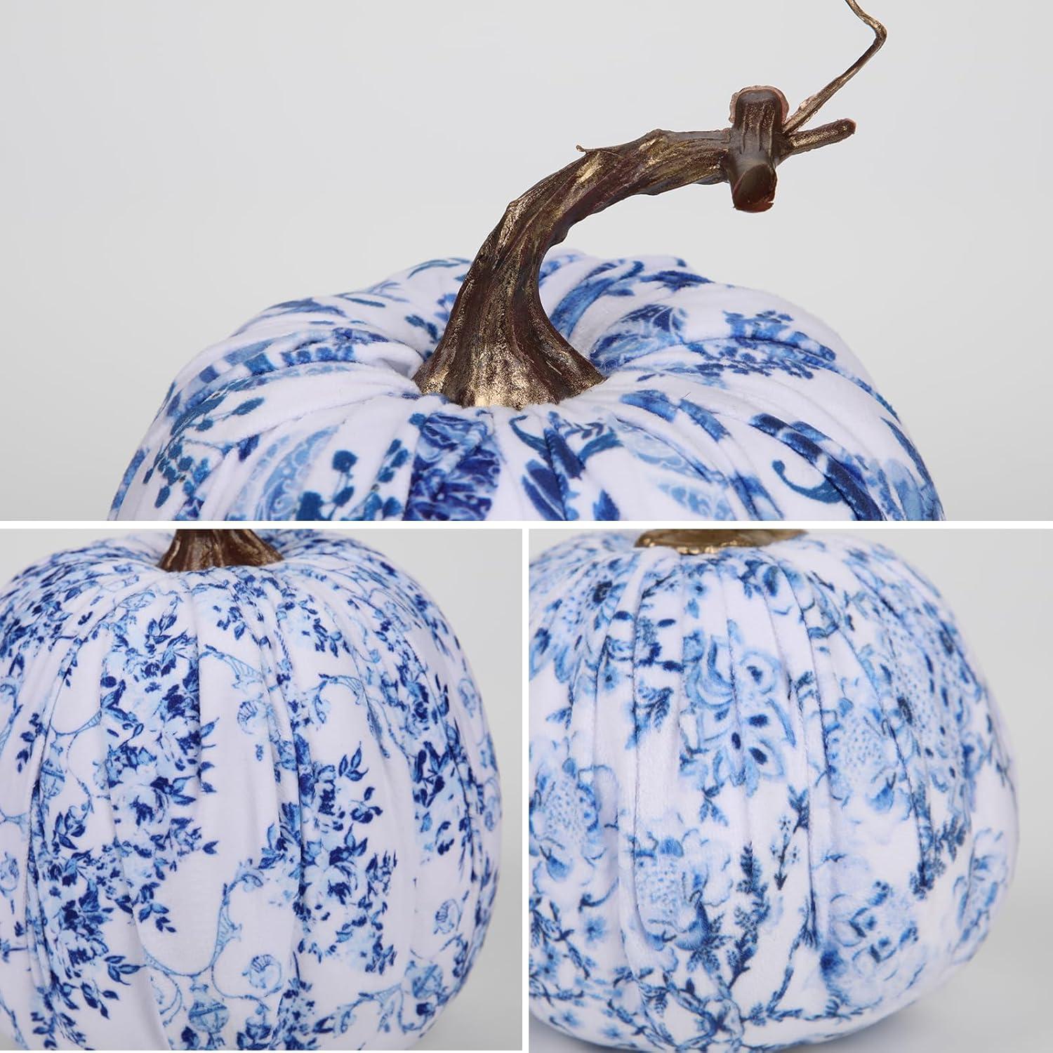 3er Set Künstlicher Kürbis Deko Herbst Halloween Tischdeko Blau