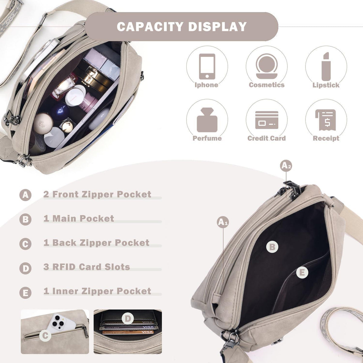MUIIKOLA Damen Umhängetasche Leder Mittelgroß Crossbody Bag