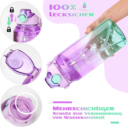 Trinkflasche 2l mit Strohhalm und Früchtebehälter BPA-frei
