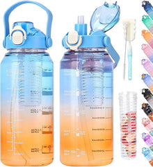Sport Trinkflasche 2l mit Strohhalm und Zeitmarkierung, BPA