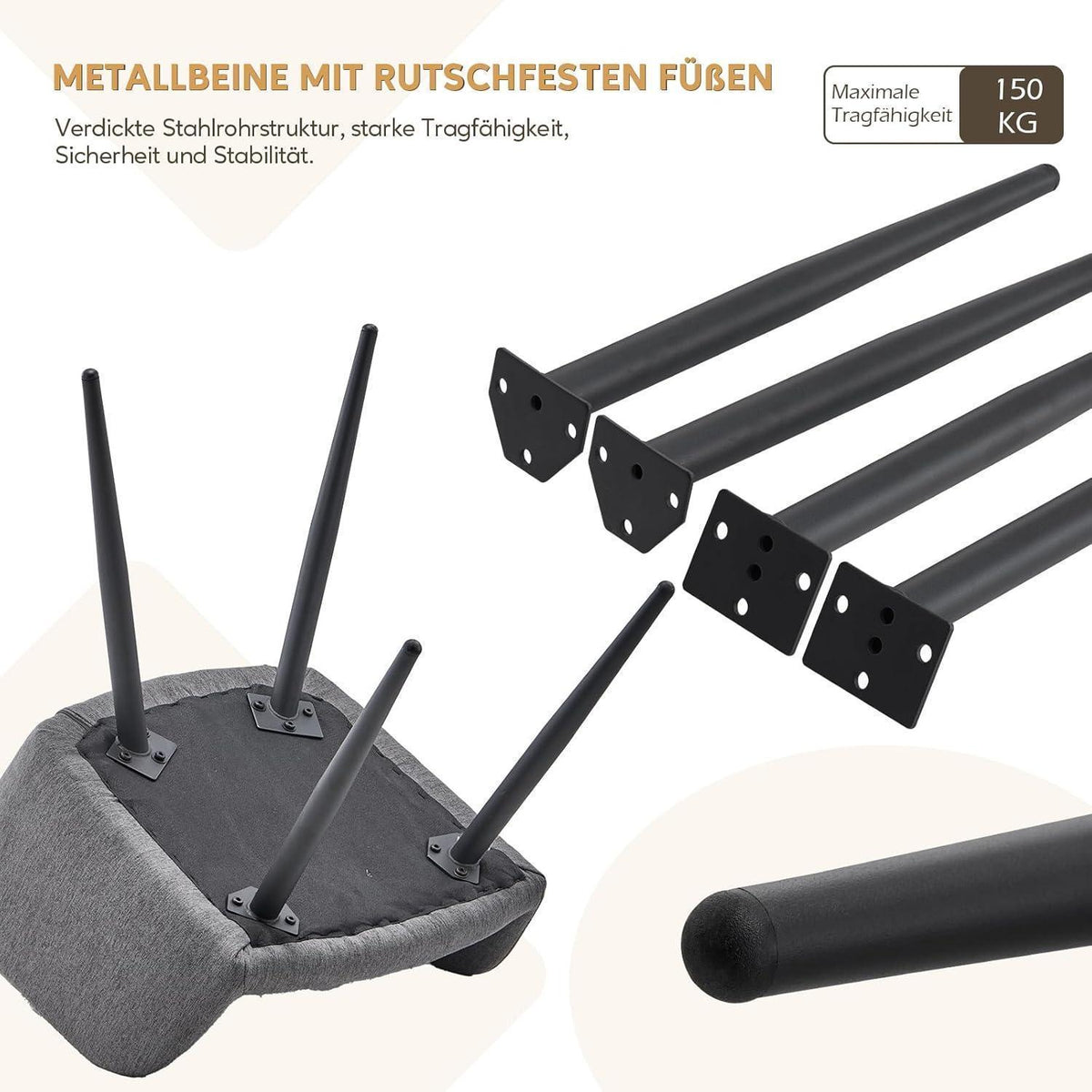 Leinen Esszimmerstühle 2er Set mit Armlehnen & Metallbeinen