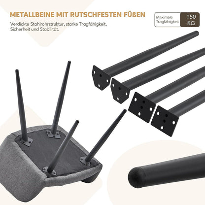 Leinen Esszimmerstühle 2er Set mit Armlehnen & Metallbeinen