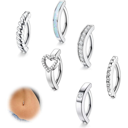 Bauchnabelpiercing Set 6 Stück Gold Silber CZ Opal Herz Clicker