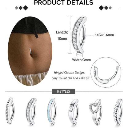 Bauchnabelpiercing Set 6 Stück Gold Silber CZ Opal Herz Clicker