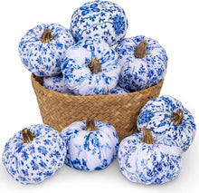 Künstlicher Kürbis Deko Set Herbst Halloween Wohnzimmer Blau Weiß 8er