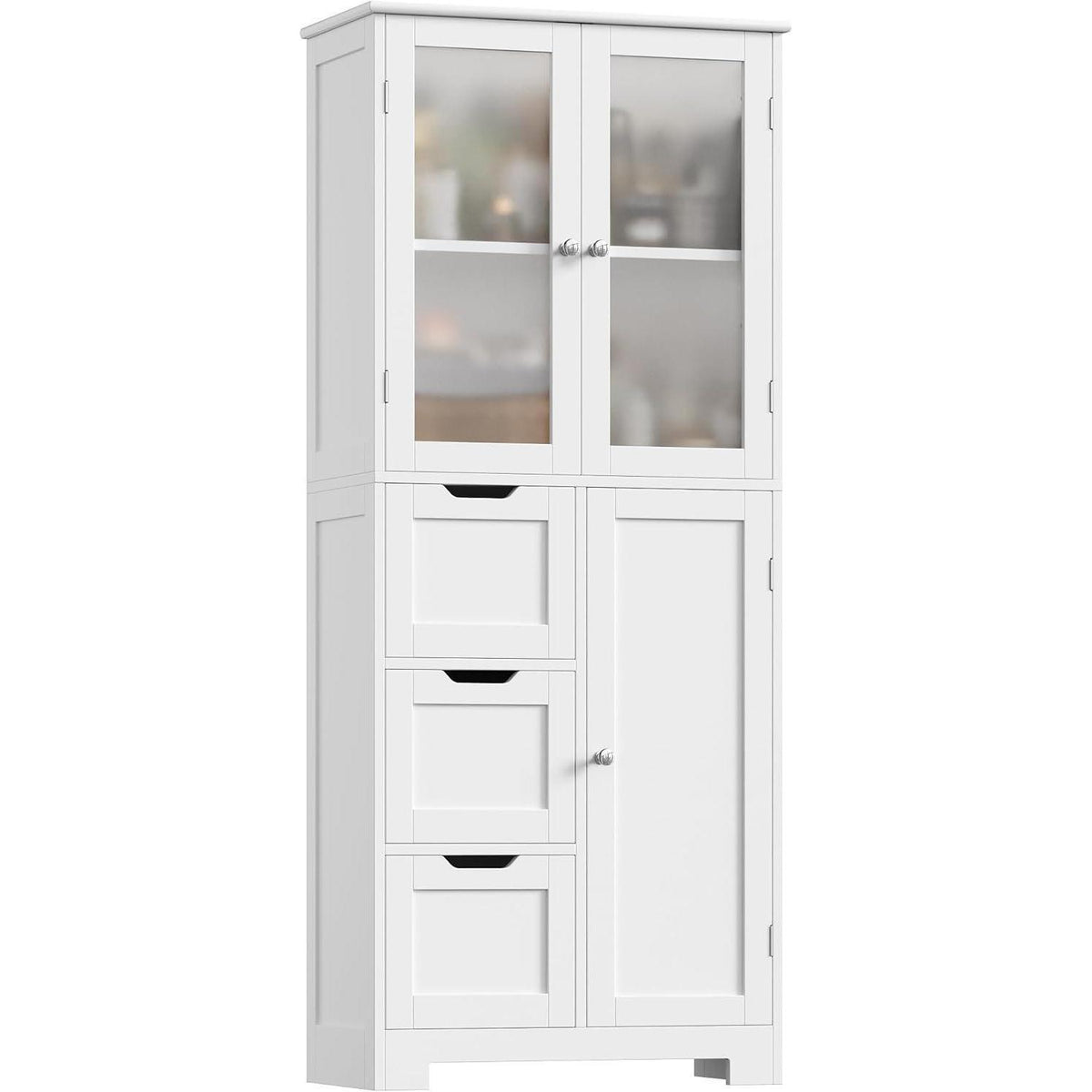 Hochschrank Badezimmerschrank mit 3 Türen & Schubladen Weiß