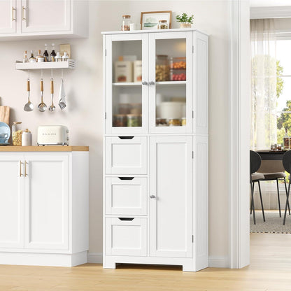Hochschrank Badezimmerschrank mit 3 Türen & Schubladen Weiß