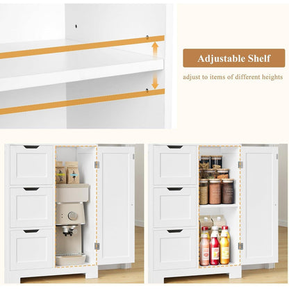 Hochschrank Badezimmerschrank mit 3 Türen & Schubladen Weiß