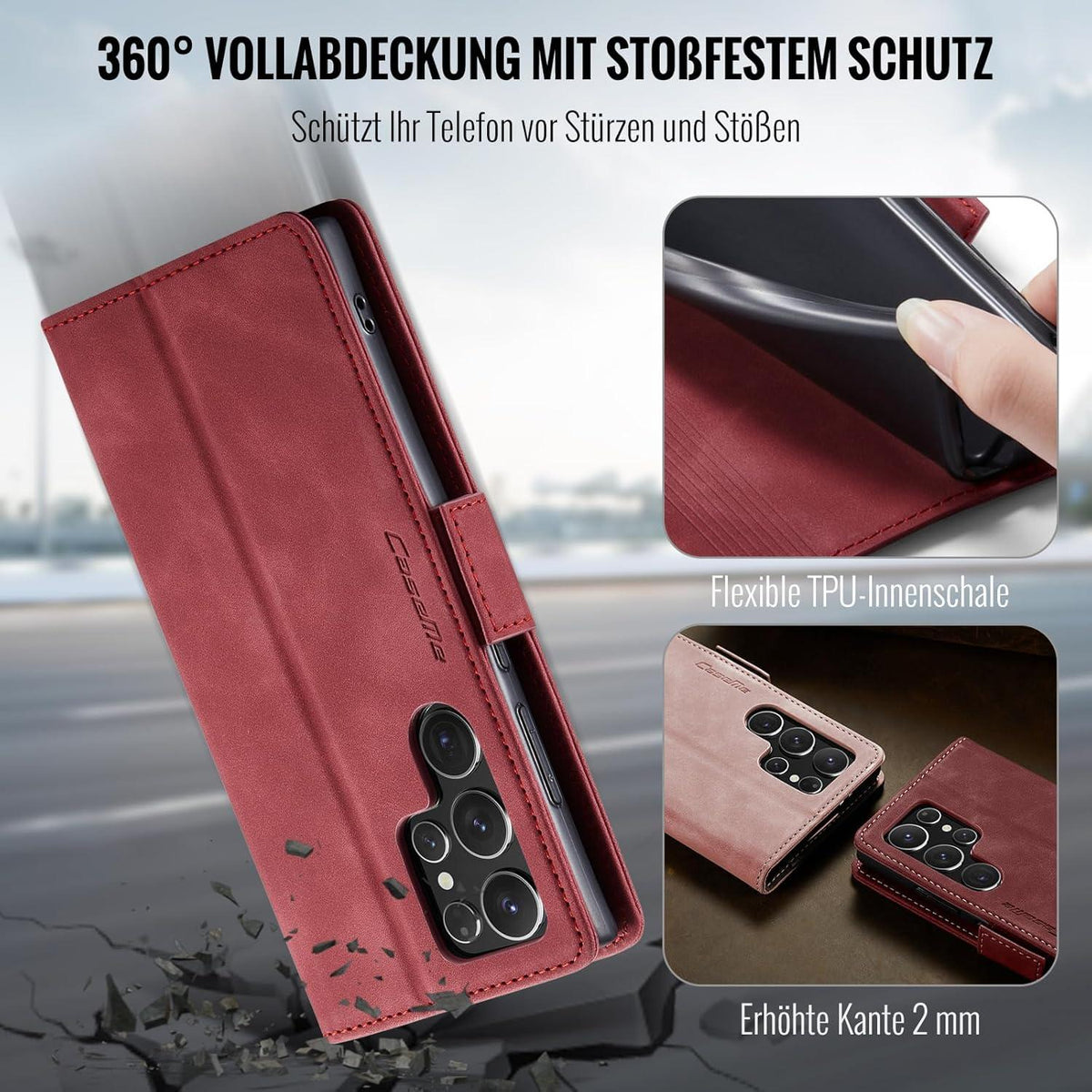 Samsung Galaxy S24 Ultra 5G Handyhülle Klapphülle PU Leder Schutzhülle Rot