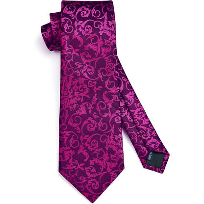 Herren Krawatten-Set mit Einstecktuch & Manschettenknöpfen, Heiß Rosa