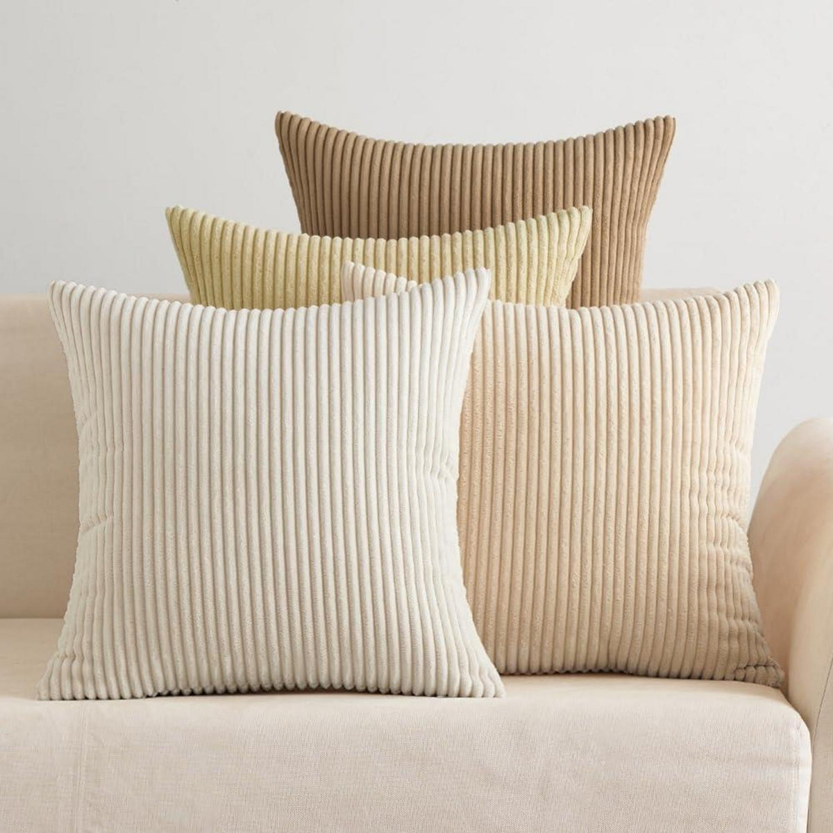 Kordsamt Zierkissenbezug 4er Set Dekokissen 45x45cm Beige