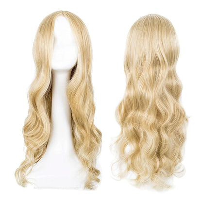 Blonde Lange Gewellte Perücke Hitzebeständig Cosplay Fasching