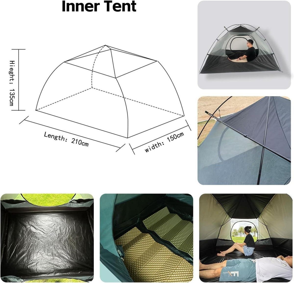 Zelt 2 Personen Wasserdicht Ultraleicht Vorzelt Camping Outdoor