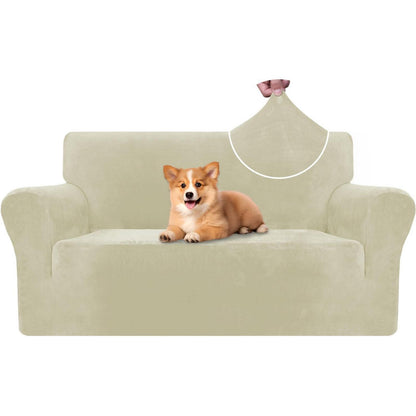 Samt Sofaüberzug 2 Sitzer – Rutschfest & Pflegeleicht Beige