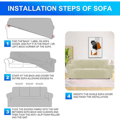 Samt Sofaüberzug 2 Sitzer – Rutschfest & Pflegeleicht Beige