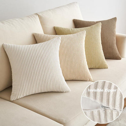 EMEMA Kissenbezug Kordsamt Zierkissenbezug 4er Set 50x50cm Beige Serie