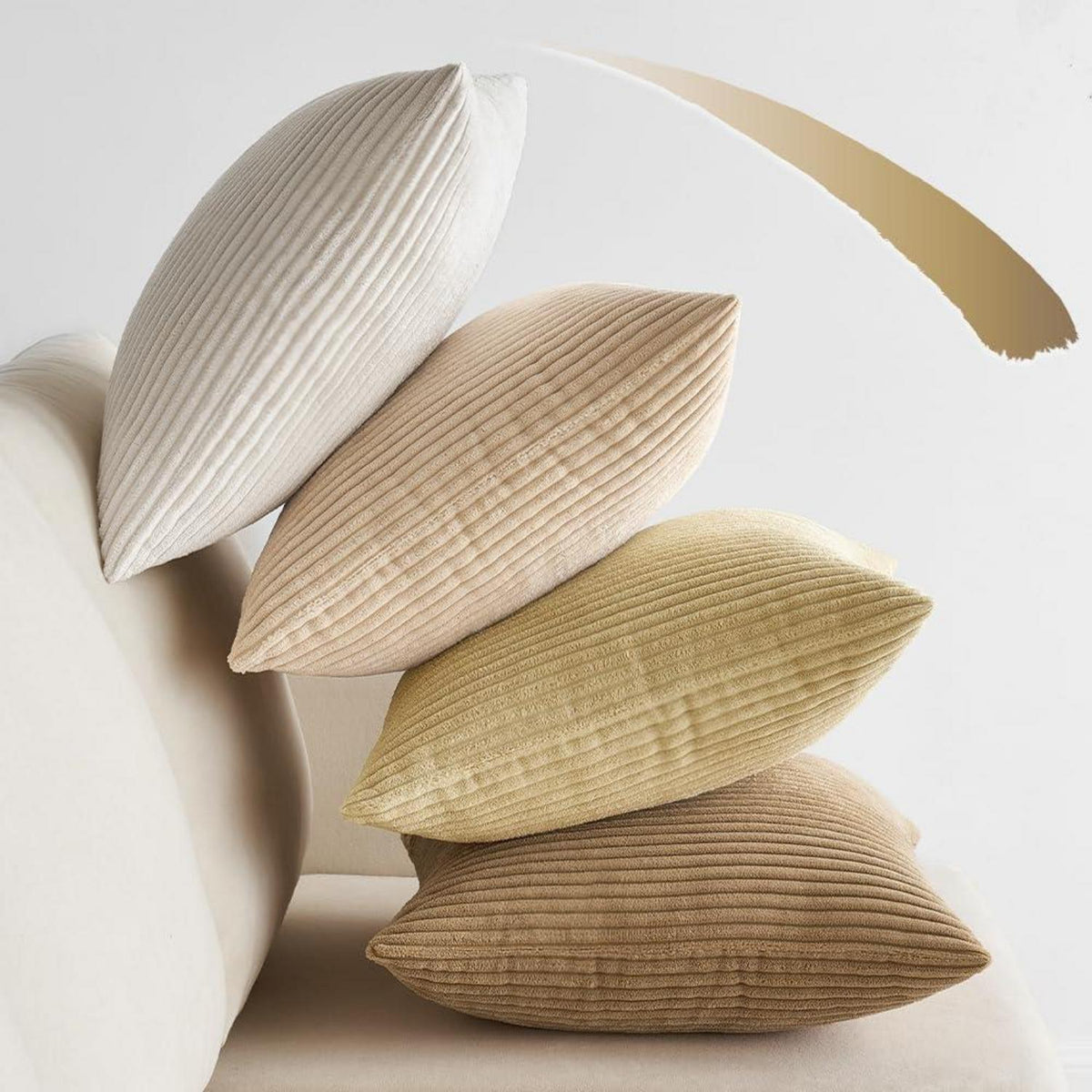 Kissenbezug Kordsamt 4er Set Dekokissen 50x50 cm Beige Serie