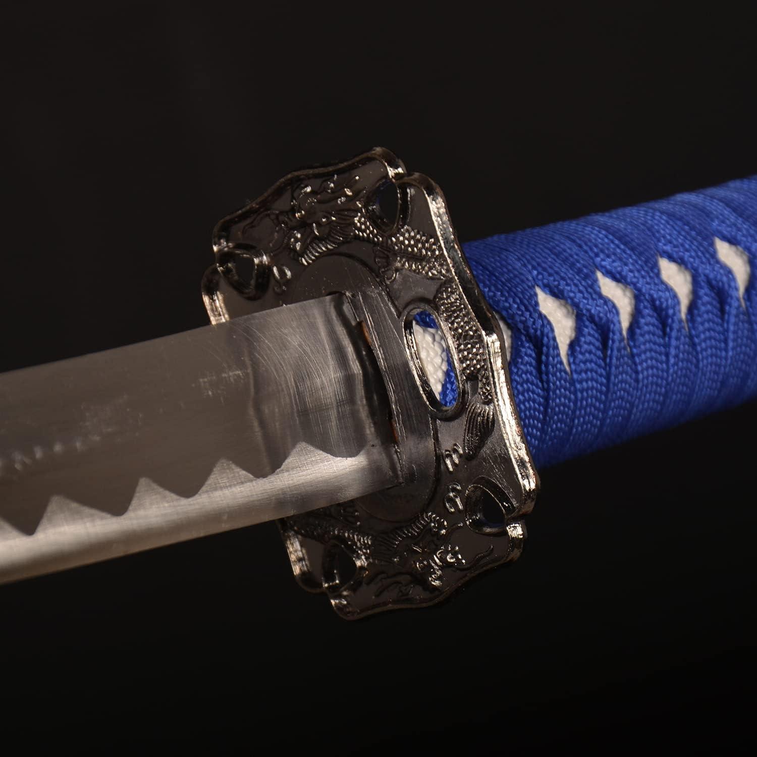 3 Samurai-Schwerter mit echtem Metall und Ausstellungsregal