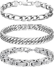 Edelstahl Armband Set Silber Panzerkette Figaro Glieder 8mm 21cm