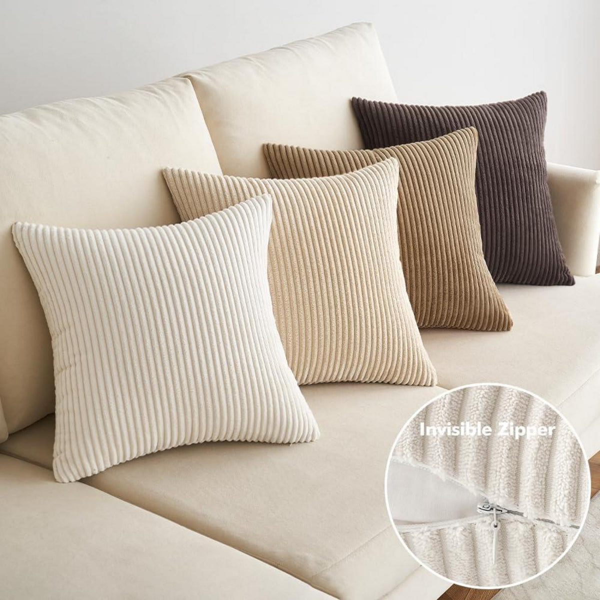 EMEMA Kissenbezüge Kordsamt 4er Set 45x45 cm Braun Serie