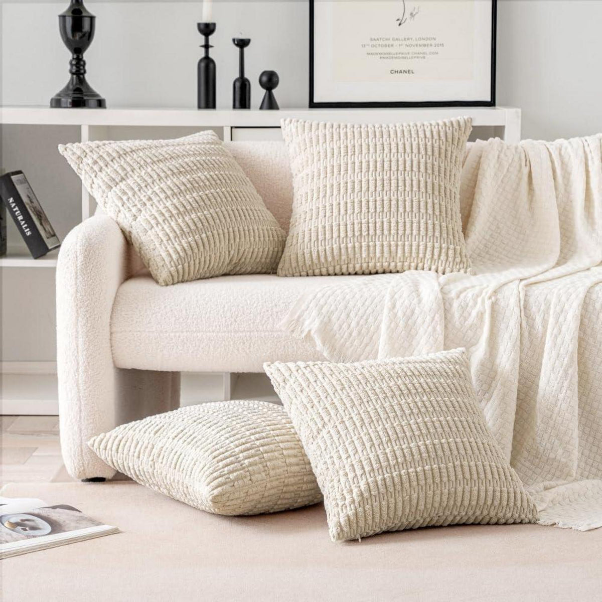 MIULEE 4er Set 40x40 Kordsamt Kissenhüllen Beige Modern Sofa Schlafzimmer