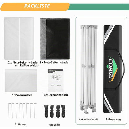 3x3m Faltpavillon wasserdicht mit Mesh-Seitenwänden