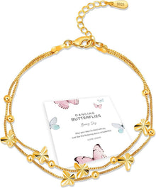Schmetterling Armband Silber 925 Rosegold Perlen Layered Armkette 17,7