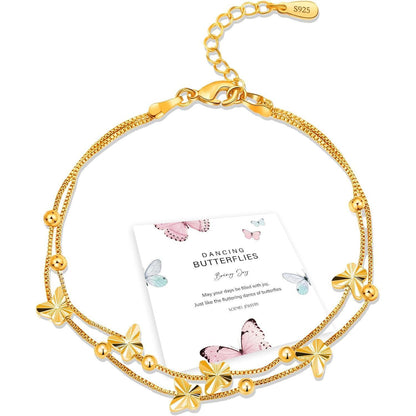 Silber Armband Damen 925 mit Schmetterlingen & Perlen
