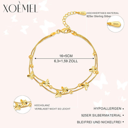 Silber Armband Damen 925 mit Schmetterlingen & Perlen