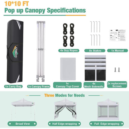 Faltpavillon 3x3m mit Moskitonetz & UV-Schutz – Weiß