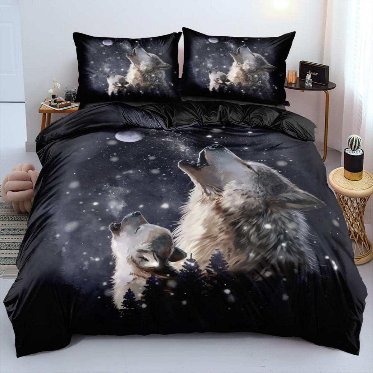 3D Wolf Bettwäsche Set 135x200cm - 4-teilig, Mikrofaser