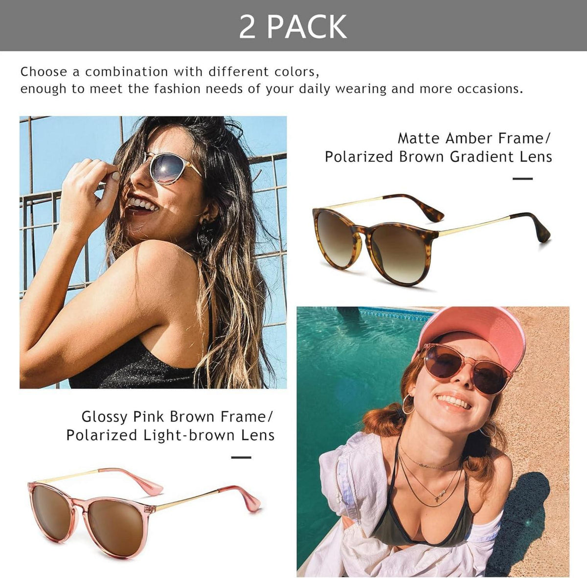 Vintage Runde Sonnenbrille Polarisiert 2er-Pack Retro Design