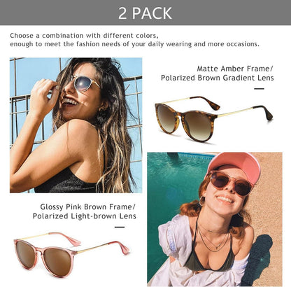 Vintage Runde Sonnenbrille Polarisiert 2er-Pack Retro Design