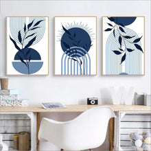 3er Boho Bilder Set Blau Abstrakt Pflanzen Wandposter 50x70cm