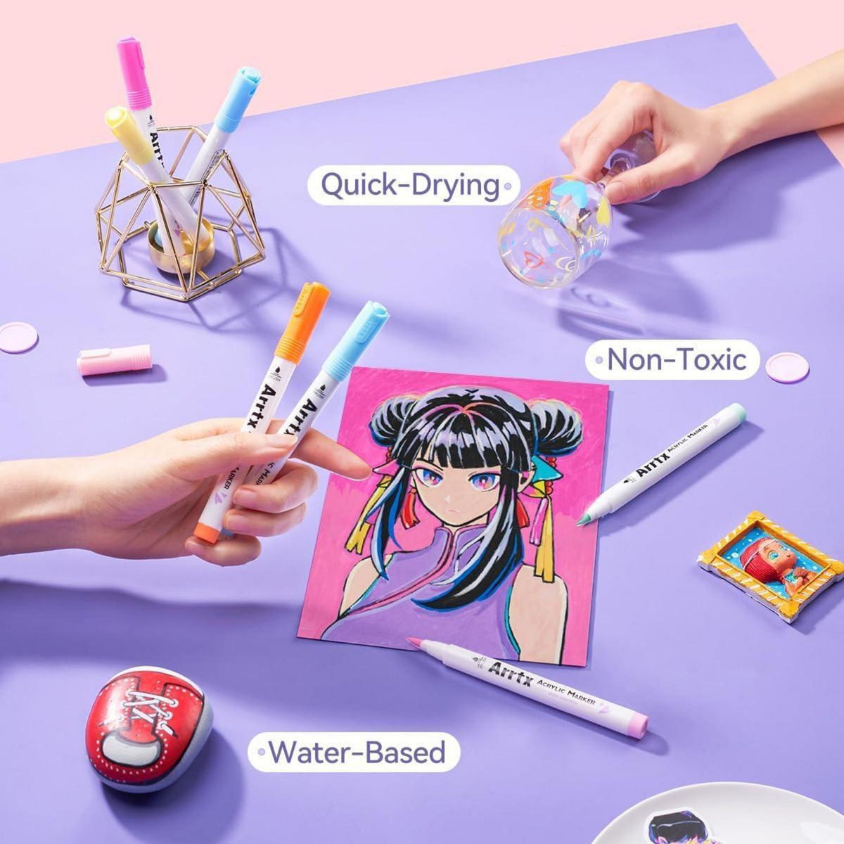 Acrylmarker Stift-Set 60 Farben | Wasserfest, Pinselspitze, DIY