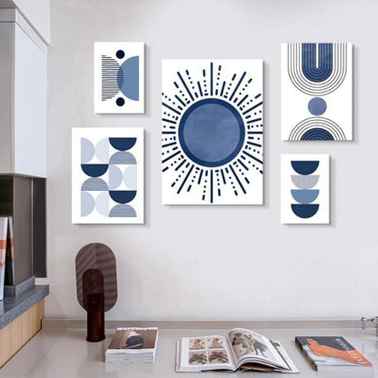 3er Boho Bilder Set Abstrakt Blau Pflanzen Wandposter Set 40x50cm