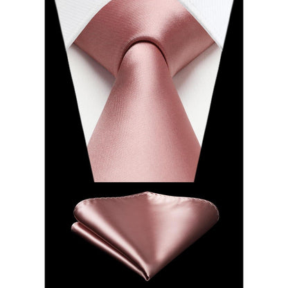 Herren Krawatten-Set mit Einstecktuch, Hochzeitskrawatte, T-Rosa