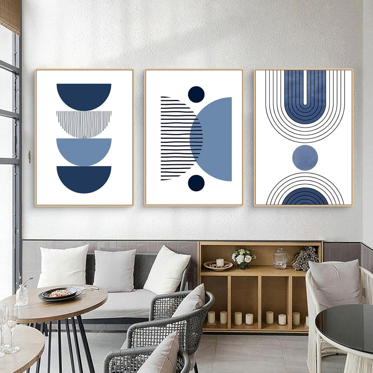 3er Boho Bilder Set Abstrakt Blau Pflanzen Wandposter 50x70cm