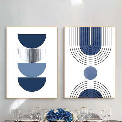 3er Boho Bilder Set Abstrakt Blau Pflanzen Wandposter 50x70cm