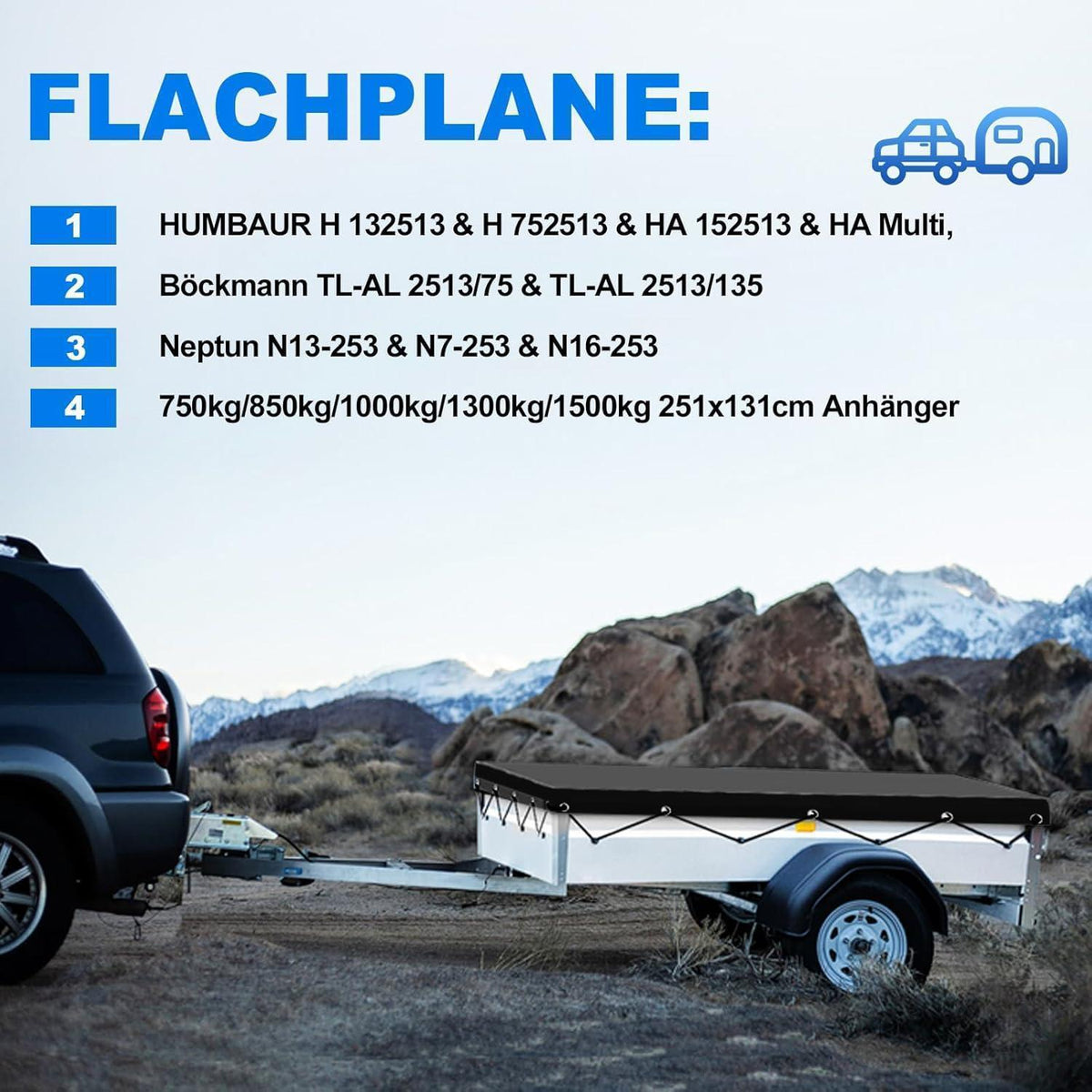 Anhängerplane Flachplane 258x136x8cm – Wasserdicht & Passgenau