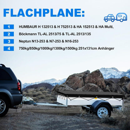 Anhängerplane Flachplane 258x136x8cm – Wasserdicht & Passgenau