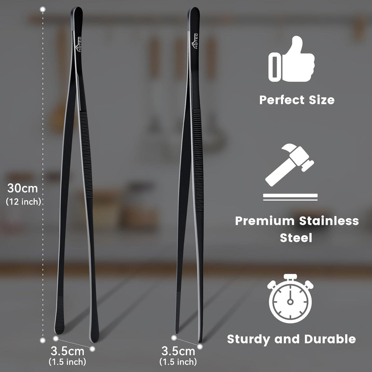 Edelstahl Kochpinzetten Set 2 Stück 30,5 cm Schwarz