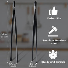 Edelstahl Kochpinzetten Set 2 Stück 30,5 cm Schwarz
